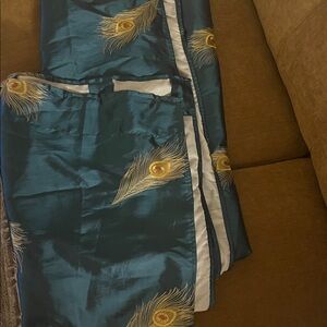 Gold & teal peacock feather shower curtain